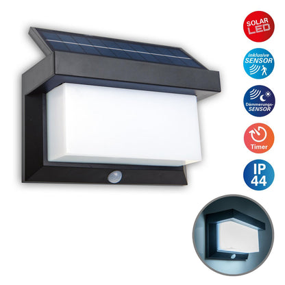 LED Solar Buitenwandlamp met bewegingsdetector, voor buiten, wandlamp - Plastic in zwart, met geïntegreerde LED