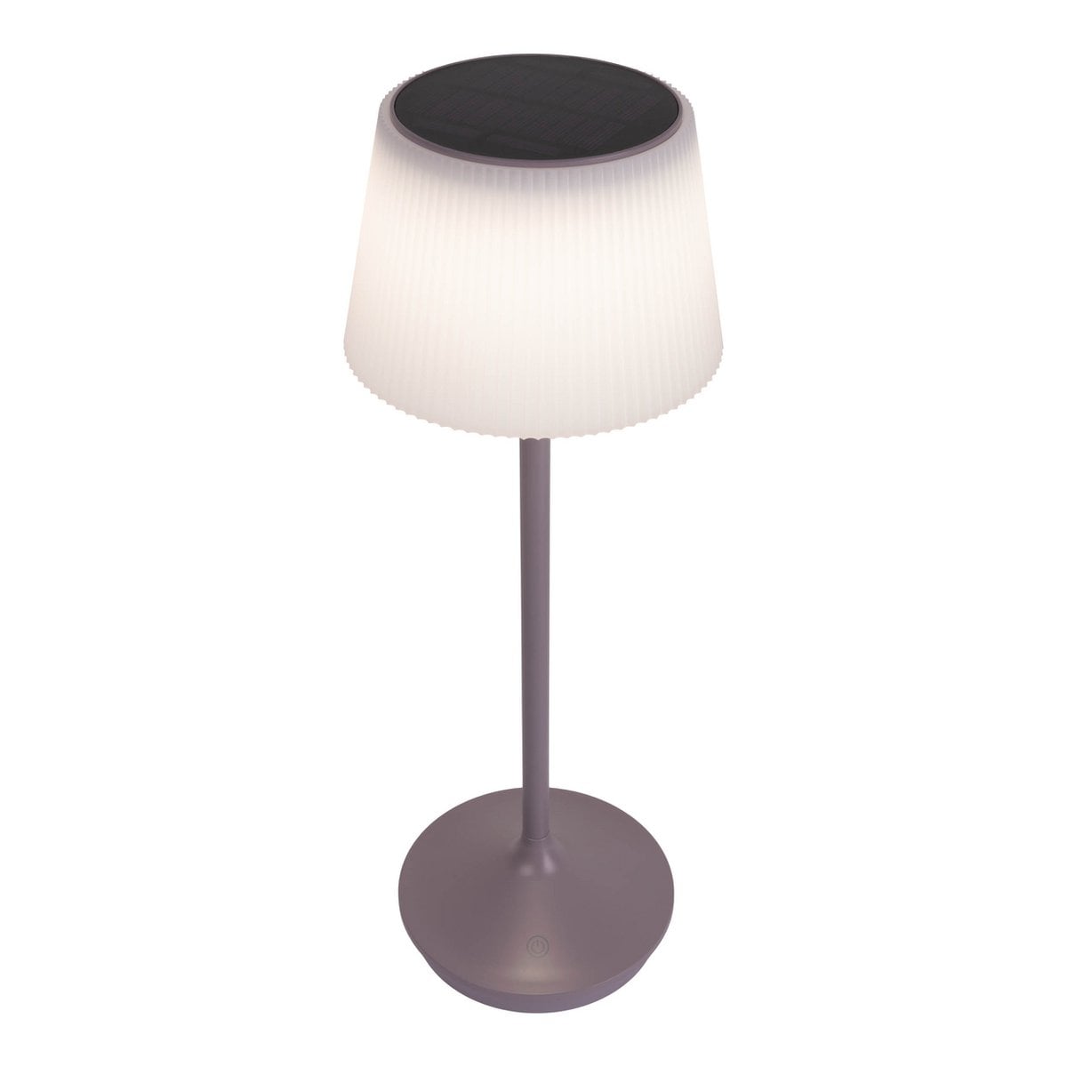 Zonne -batterijlamp "EMMI" 38 cm hoog, paraplu Ø 13 cm, metaal in bramen en wit plastic, voor de buitenruimte, dimable CCT.