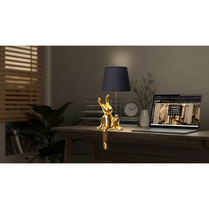 Tafellamp "helge" Ø 18 cm, hoogte ca. 45 cm, gemaakt van keramiek in zwart en gouden, zwarte tekstbladen