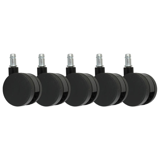 set van 5 wielen voor bureaustoel zwarte pen 11 mm/diameter 60 mm zachte vloer wielen zwenkstoelwielen stoelwielen