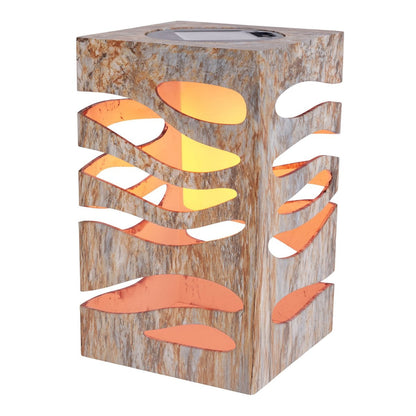 LED Decoratief-Solar Light "Hilda", 12,3 x 12,3 cm, 20 cm hoog, gemaakt van hoogwaardige plastic, bruin-beige marmeren afwerking, geïntegreerde LED, warm wit