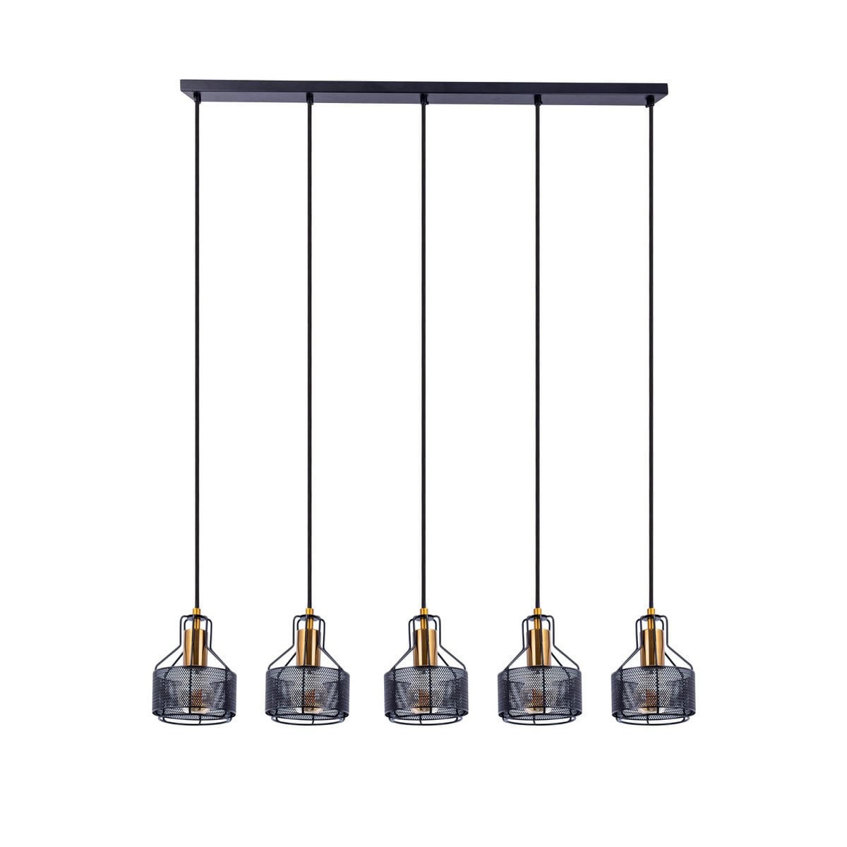 5 hanger lamp "foro" retro hanger lamp gemaakt van metaal in zwart en goud met E27 -versies, 96 cm lang. Stijlvolle verlichting voor woonkamer, eetkamer of keuken.