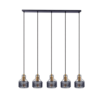 5 hanger lamp "foro" retro hanger lamp gemaakt van metaal in zwart en goud met E27 -versies, 96 cm lang. Stijlvolle verlichting voor woonkamer, eetkamer of keuken.
