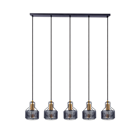 5 hanger lamp "foro" retro hanger lamp gemaakt van metaal in zwart en goud met E27 -versies, 96 cm lang. Stijlvolle verlichting voor woonkamer, eetkamer of keuken.