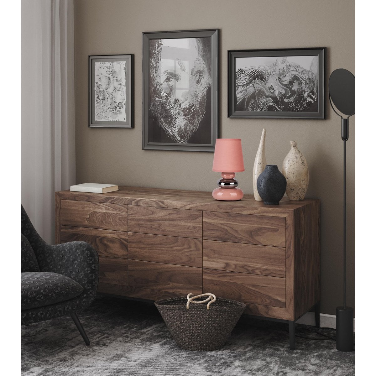 Keramische tafellamp "Stoney" Pink - Classical - Table Lamp - - Rosé/Salmon - E14 - Geen informatie