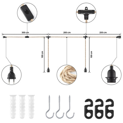DIY Twine Hanglamp-L:750cm H:100cm-3pcs E27 Lichtkoppen