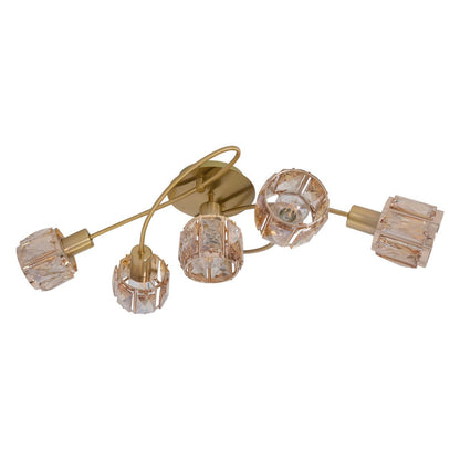 5-geleide plafondlamp "Josefa", metalen plafondlamp in goud, met E14-aansluiting, voor eetkamer, woonkamer, hal of kantoor, lamp voor woonkamer, eetkamer, hal of hal, 61 x 36 x 21 cm
