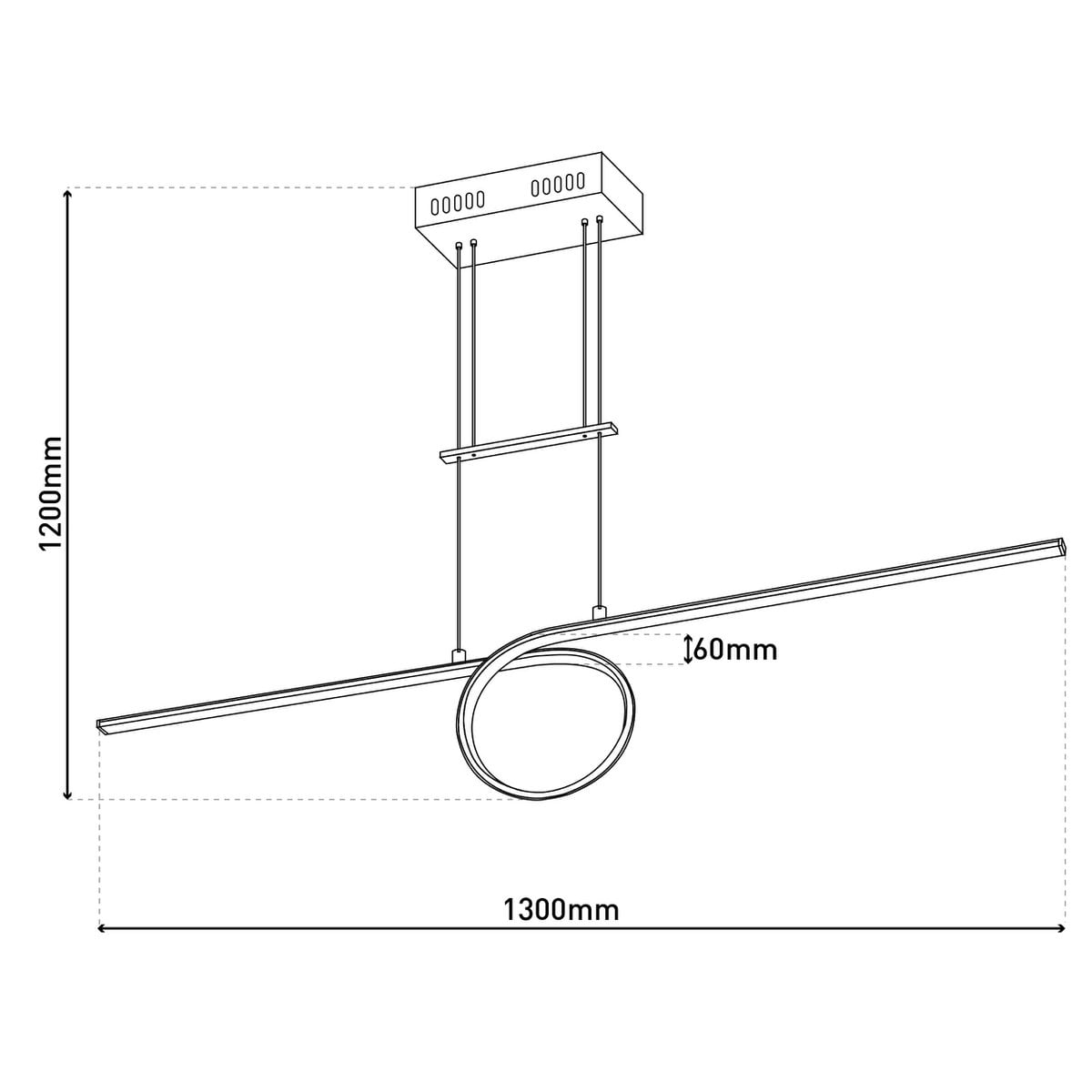 Led in ruil daarvoor hanglamp "looplijn" 130 cm lang, met geïntegreerde LED, gemaakt van metaal en plastic