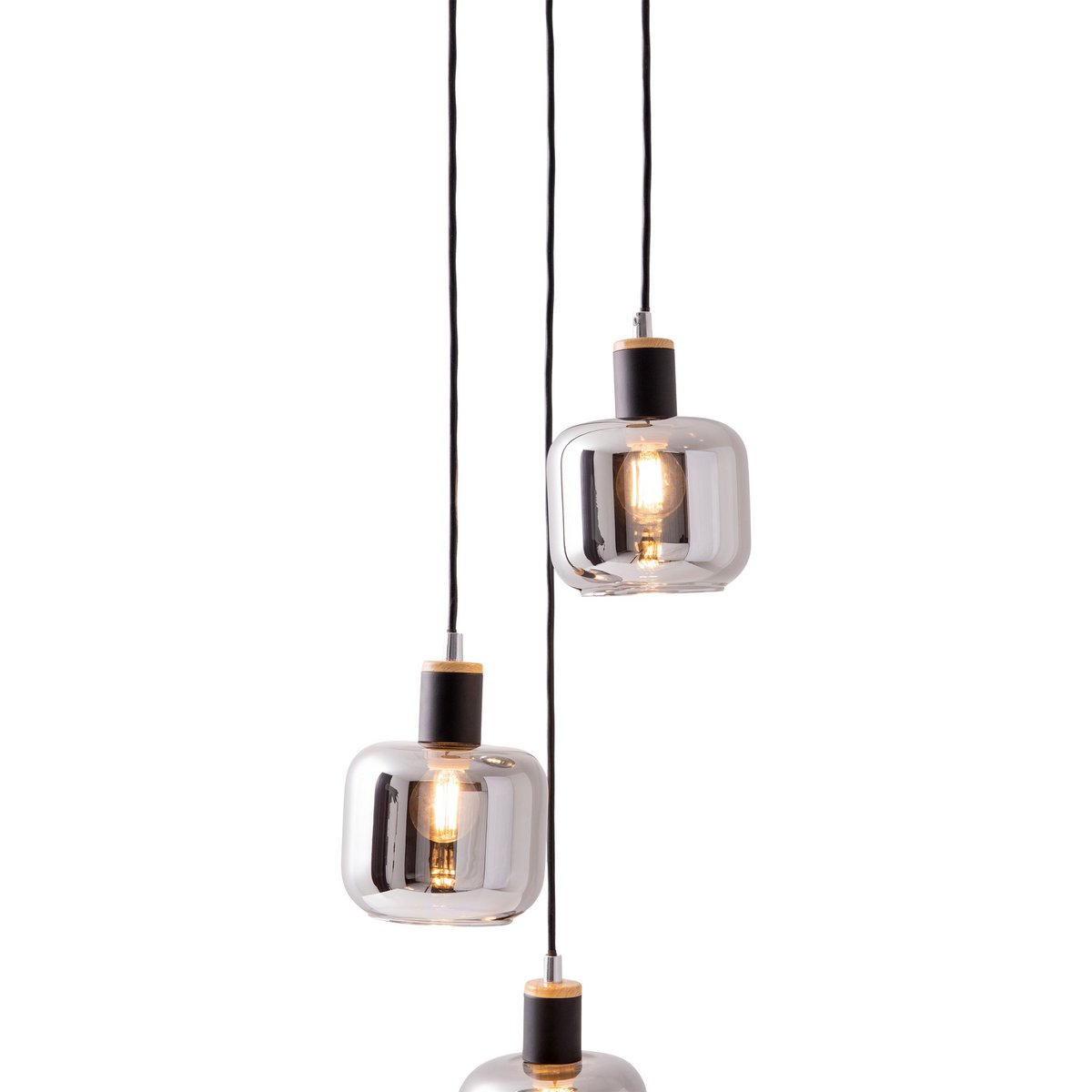 3 plafondlamp "fumoso", hanglamp gemaakt van metaal en glas in zwart, met E14 -aansluiting, voor eetkamer, woonkamer, hal of kantoor, hangende lamp Totale hoogte 123 cm.