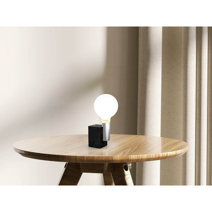 Marmeren lamp "Gemma" 16 cm hoog, gemaakt van marmer en roestvrijstalen metaal, E27-aansluiting, verlichting voor eetkamer, woonkamer, gang of kantoor