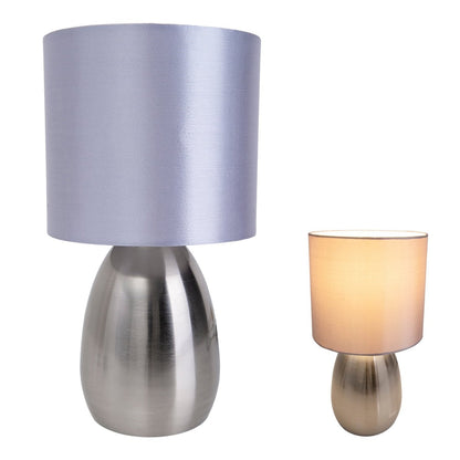 Tafellamp "Aurum" 33 cm hoog in stalen blank/grijs, gemaakt van metaal en textiel, met E14-aansluiting, verlichting voor eetkamer, woonkamer, gang of kantoor