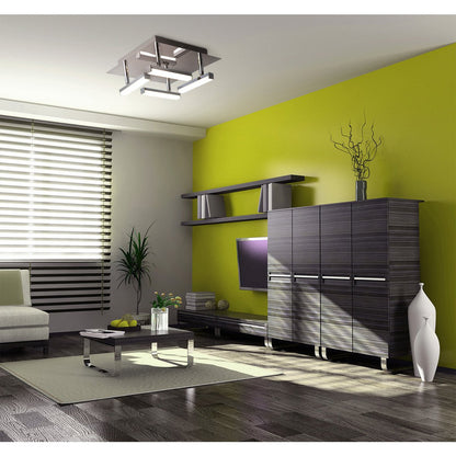 LED -plafondlamp "Turijn" 25 cm x 25 cm, ongeveer 11 cm hoog, chroom -gekleurd metaal, opaalgecoleerd plastic, geïntegreerde LED's, warm wit