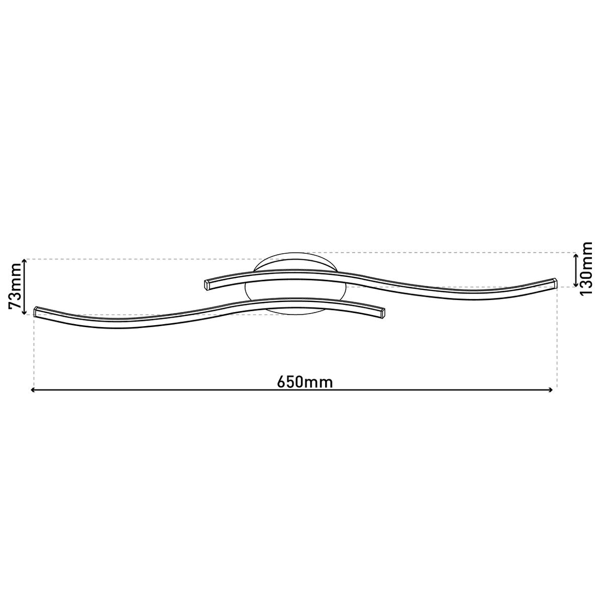 LED-wand/plafondlamp "Onda", plafondlamp gemaakt van metaal en plastic in zwart, met stevig ingebouwde LED's, verlichting voor woonkamer, eetkamer of kantoor 65 cm lang