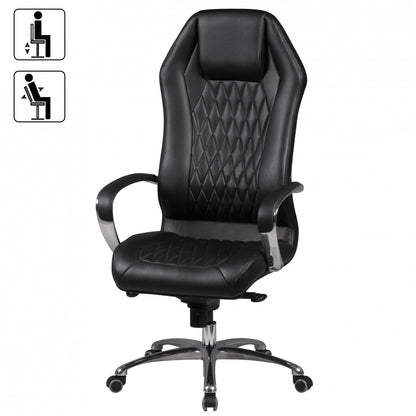 bureaustoel MONTEREY lederen zwarte bureaustoel 120KG Executive stoel hoge rug met hoofdsteun X-XL