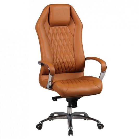 bureaustoel MONTEREY lederen bureaustoel Caramel 120KG Executive stoel hoge rug met hoofdsteun X-XL