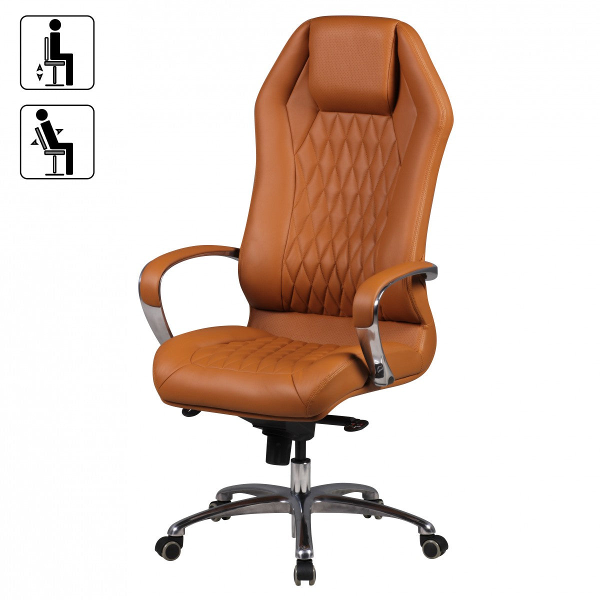 bureaustoel MONTEREY lederen bureaustoel Caramel 120KG Executive stoel hoge rug met hoofdsteun X-XL
