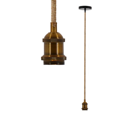 Metalbaldachin "Ontario" decoratieve hanglamp gemaakt van metaal in alt-messing en jute, E27-versie, verlichting voor woonkamers of kantoor.