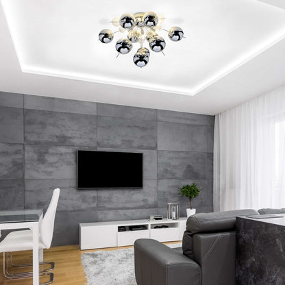 Plafondlamp "explosie" chroom gemaakt van metaal en glas, G9 -versies, plafondlamp voor eetkamer, woonkamer, gang of kantoor, Ø57 cm