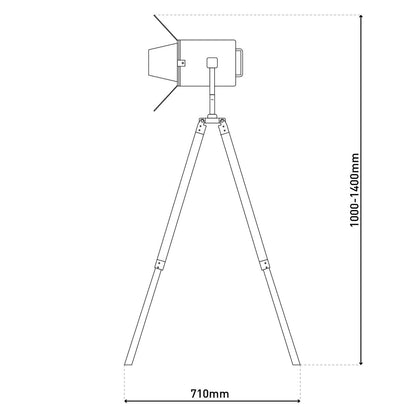 Tripod floor lamp "Holly" made of dark natural wood with an E27 fitting, 100-140 cm high, lamp for living room, dining room or office