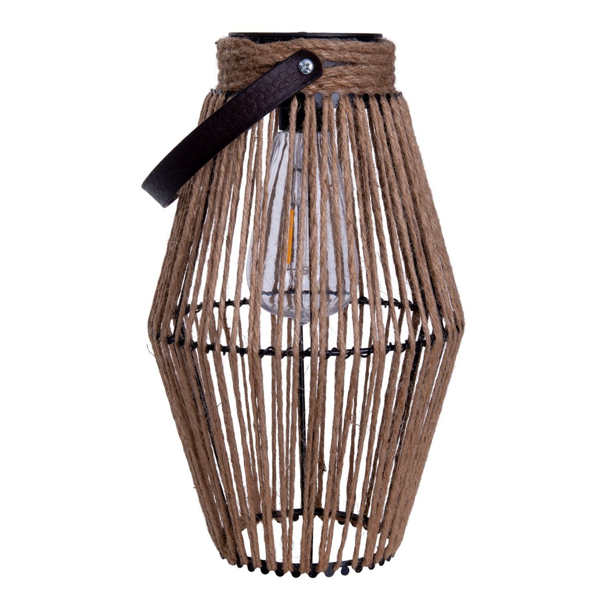 LED ZONNELIJKE LICHT "KORBINIAN" voor tuin en terras, decoratieve lamp gemaakt van metalen en plastic koordbedekking in de natuur, LED's stevig geïnstalleerd, zonnelamp voor buiten 30 x 18 cm