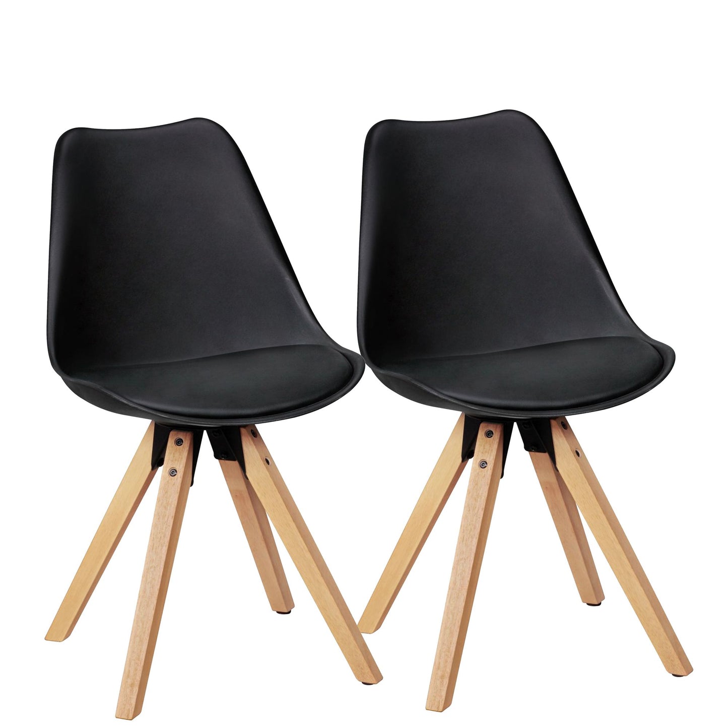 Set van 2 Retro Dining Chair black | Scandinavian beklede stoel rugleuning | Keukenstoel gestoffeerde kunstleer
