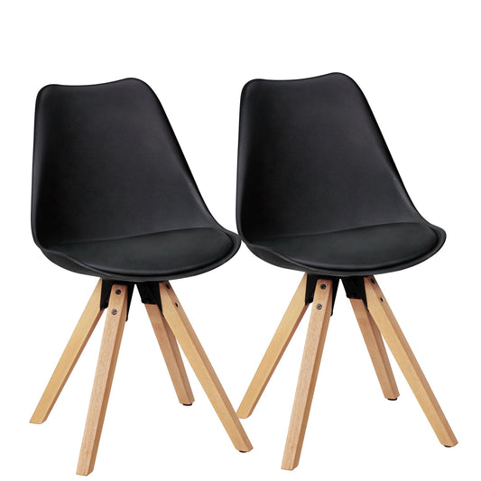 Set van 2 Retro Dining Chair black | Scandinavian beklede stoel rugleuning | Keukenstoel gestoffeerde kunstleer
