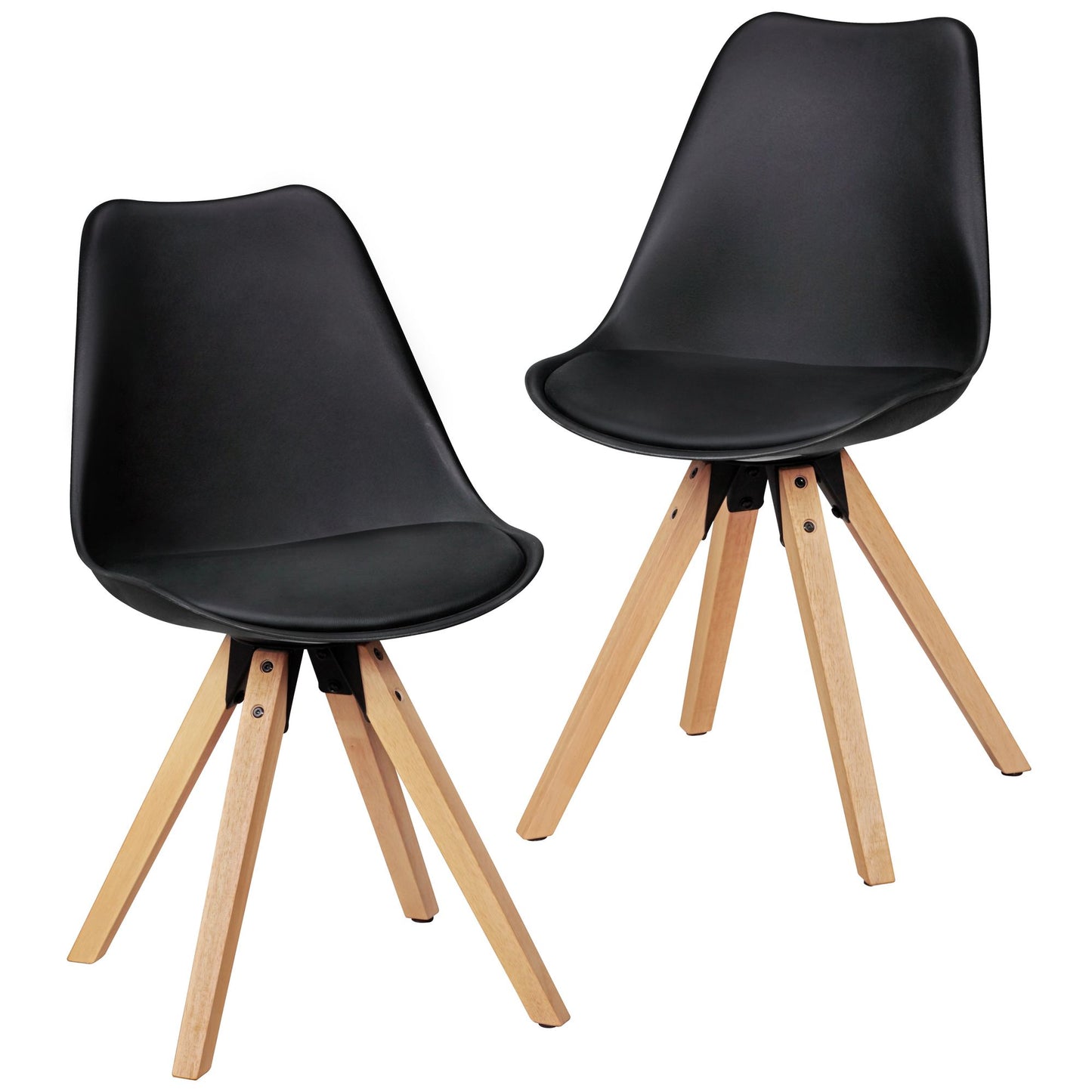 Set van 2 Retro Dining Chair black | Scandinavian beklede stoel rugleuning | Keukenstoel gestoffeerde kunstleer