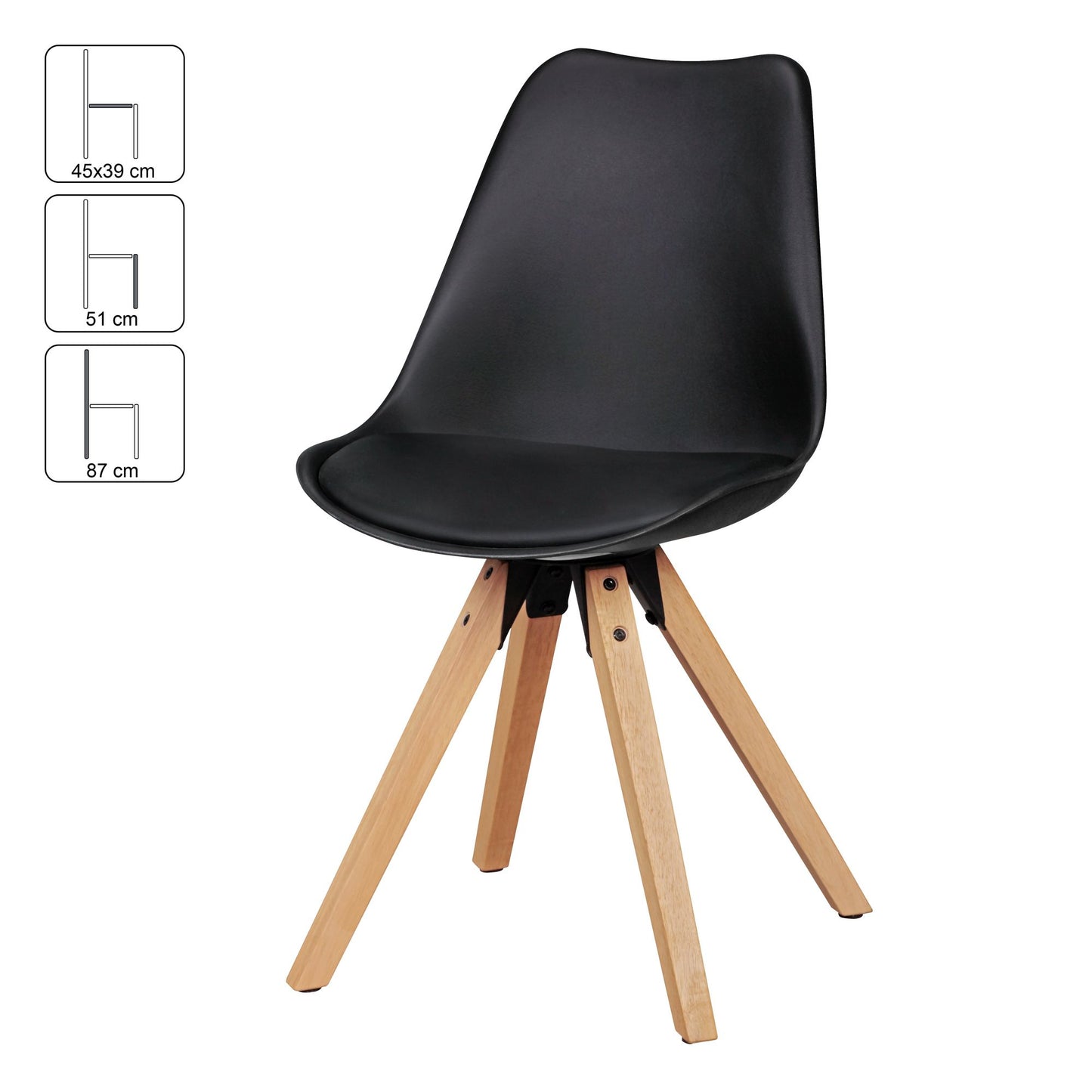 Set van 2 Retro Dining Chair black | Scandinavian beklede stoel rugleuning | Keukenstoel gestoffeerde kunstleer