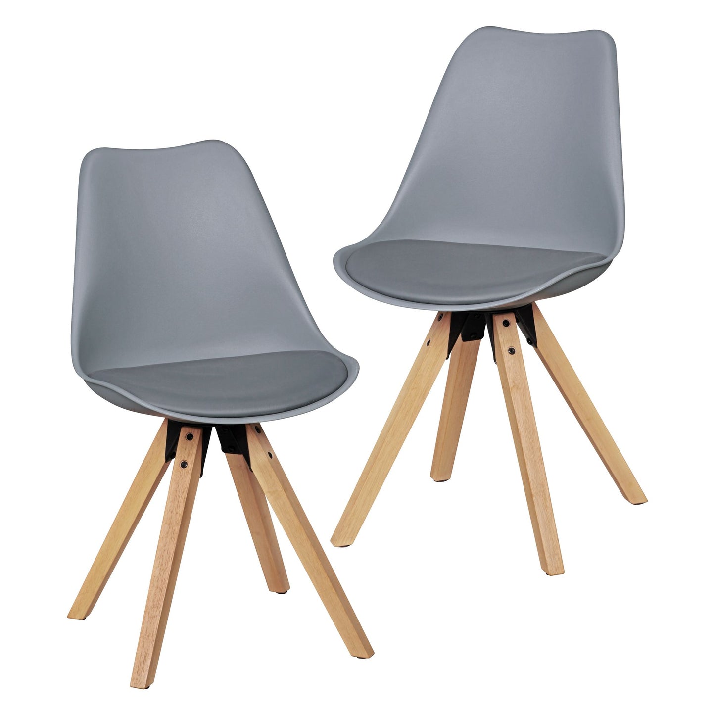 Set van 2 Retro Dining chair grijs | Scandinavian beklede stoel rugleuning | Keukenstoel gestoffeerde kunstleer