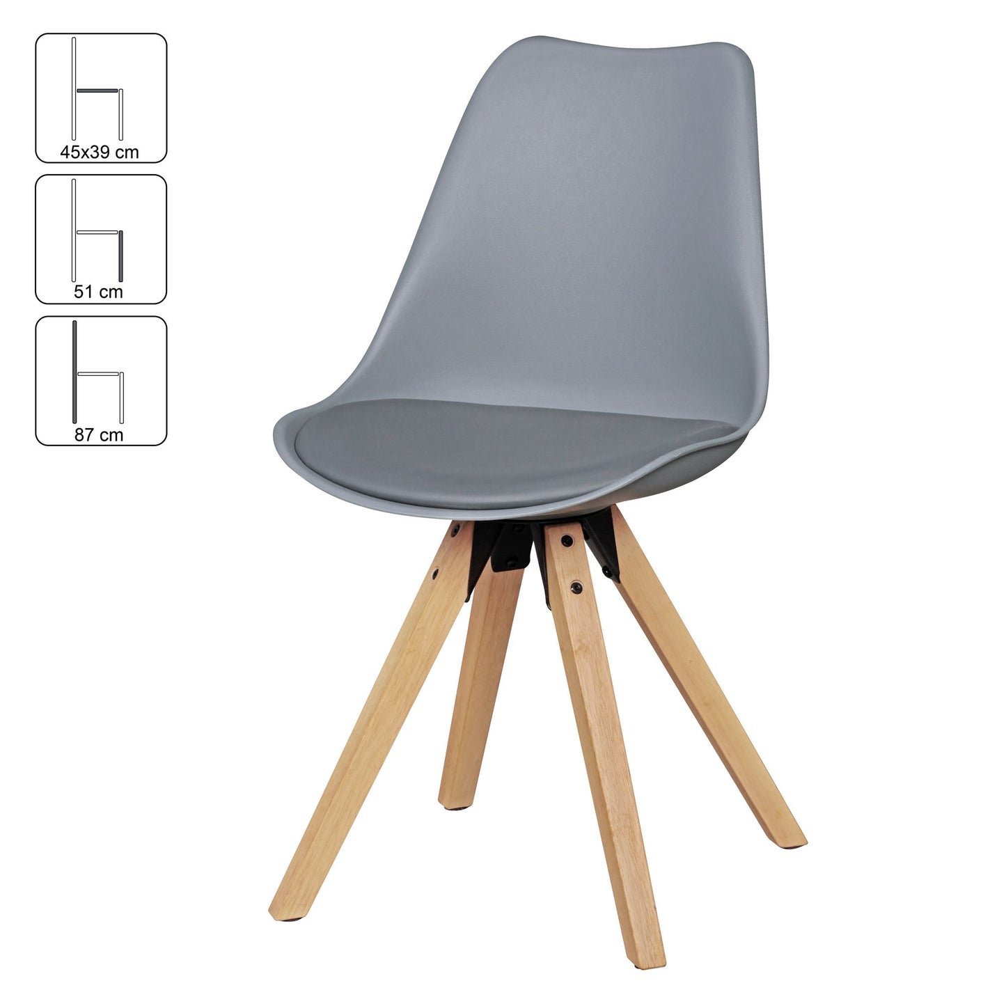 Set van 2 Retro Dining chair grijs | Scandinavian beklede stoel rugleuning | Keukenstoel gestoffeerde kunstleer