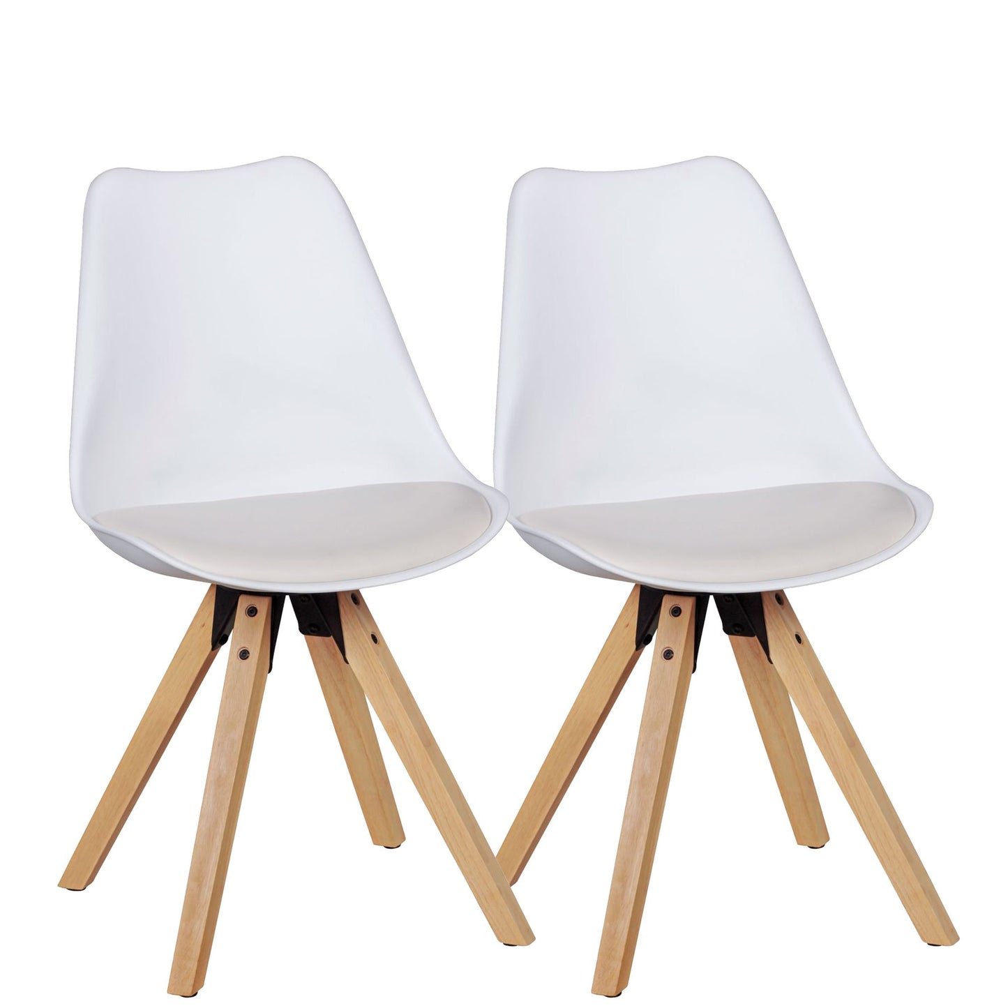 Set van 2 Retro Dining Chair Wit | Scandinavian beklede stoel rugleuning | Keukenstoel gestoffeerde kunstleer