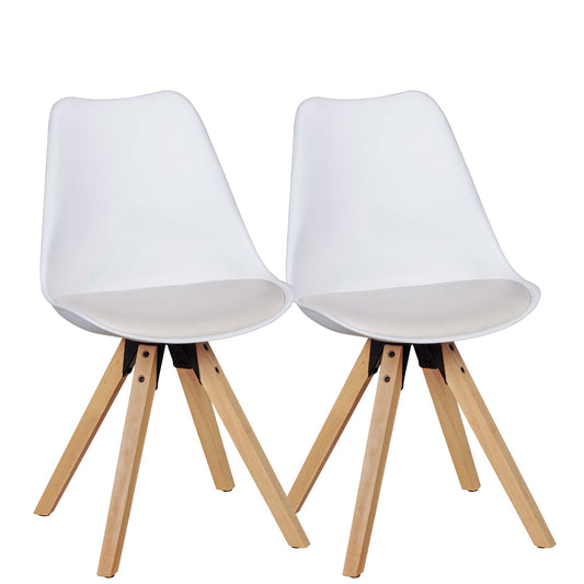 Set van 2 Retro Dining Chair Wit | Scandinavian beklede stoel rugleuning | Keukenstoel gestoffeerde kunstleer