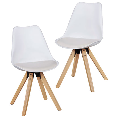 Set van 2 Retro Dining Chair Wit | Scandinavian beklede stoel rugleuning | Keukenstoel gestoffeerde kunstleer