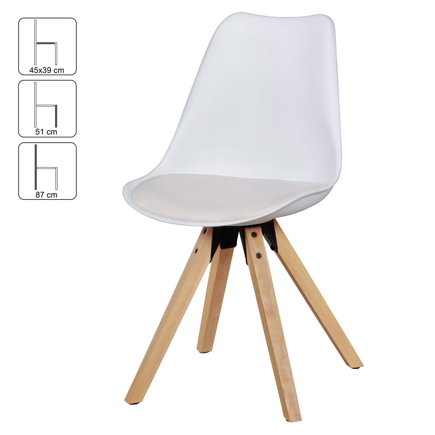 Set van 2 Retro Dining Chair Wit | Scandinavian beklede stoel rugleuning | Keukenstoel gestoffeerde kunstleer