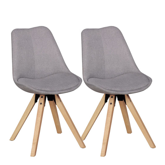 Set van 2 Retro Dining Chair lichtgrijs beklede stoel bekleding gecapitonneerde rugleuning design keuken Chair
