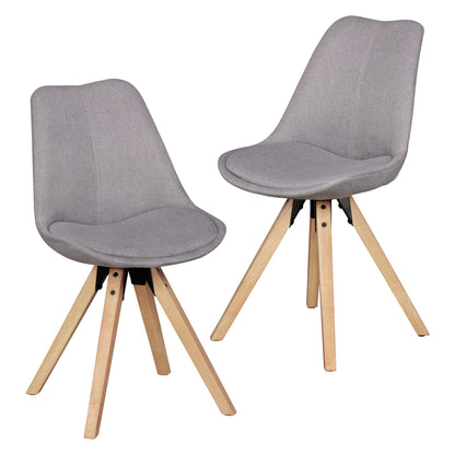 Set van 2 Retro Dining Chair lichtgrijs beklede stoel bekleding gecapitonneerde rugleuning design keuken Chair