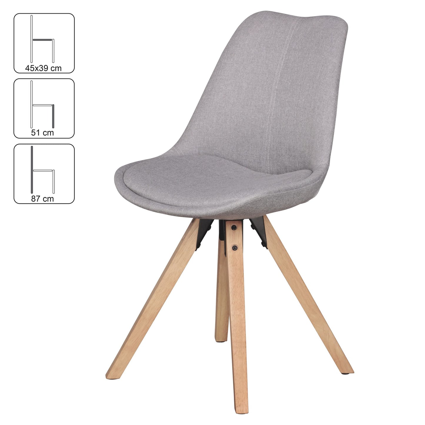 Set van 2 Retro Dining Chair lichtgrijs beklede stoel bekleding gecapitonneerde rugleuning design keuken Chair