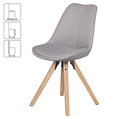 Set van 2 Retro Dining Chair lichtgrijs beklede stoel bekleding gecapitonneerde rugleuning design keuken Chair