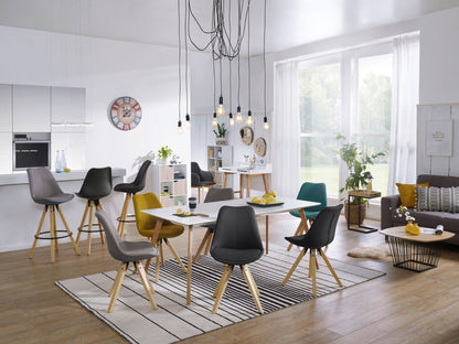 Set van 2 Retro Dining Chair lichtgrijs beklede stoel bekleding gecapitonneerde rugleuning design keuken Chair