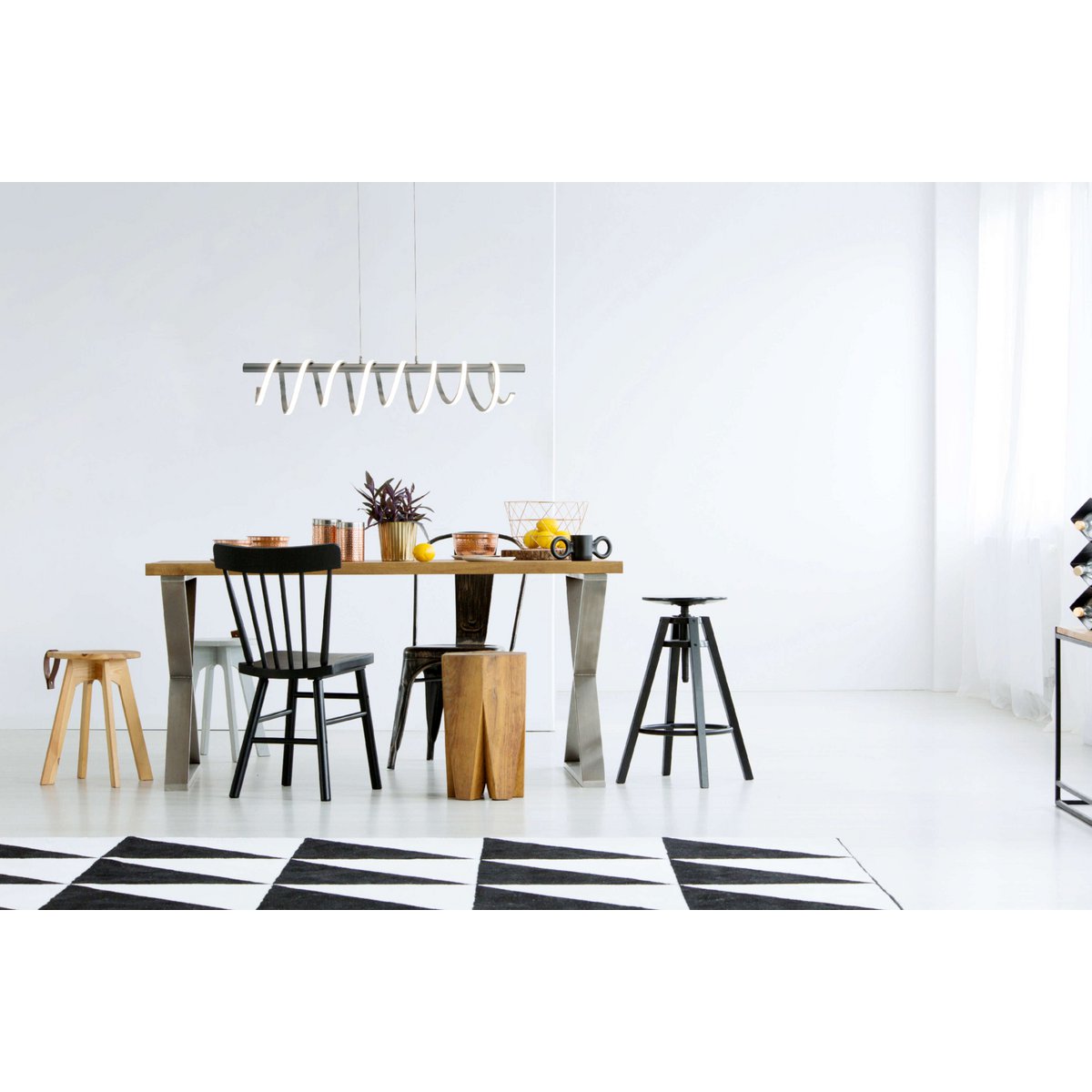 LED -hanglamp "Belleza", moderne metalen slinger lamp en plastic in nikkel mat en wit, met stevig gebouwd -in LED's, 100 cm lang. De ideale verlichting voor woonkamer, eetkamer of keuken.