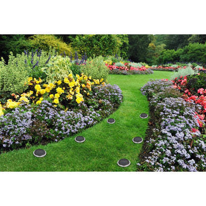 6 Set Solar-Boden-Sprießleucht Ø ca. 11,2 cm, zwart plastic, schemeringsensor, voor toegang, terras en paden