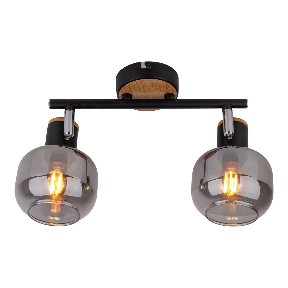 2 Spot plafondlamp "fumoso", metalen plafondlamp en rookglas in zwart en natuur, met E14 -aansluiting, voor eetkamer, woonkamer, gang of kantoor, 40 x 20 cm