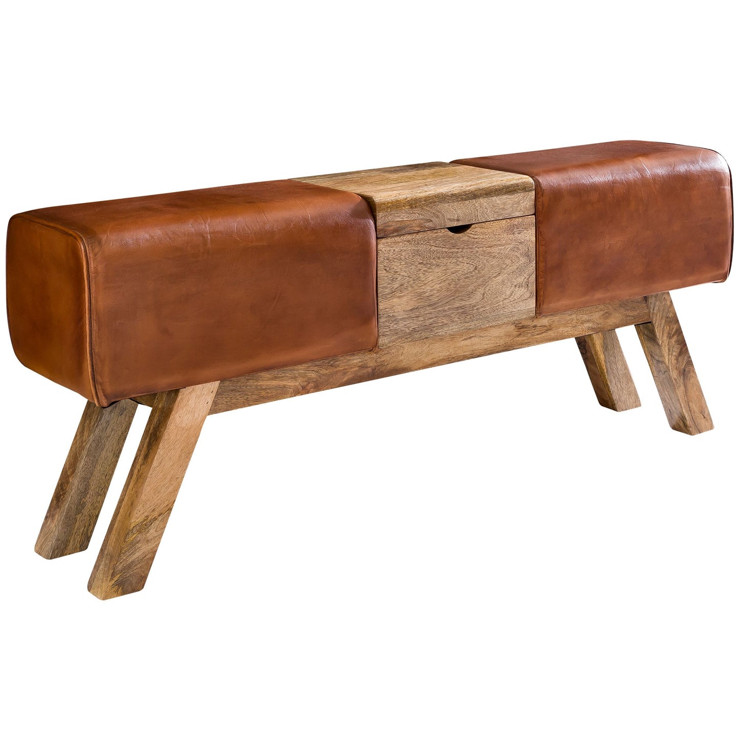 Ontwerp Turn Bock Bench Brown Opbergruimte 120 x 29 x 53 cm | Draai voetbank gemaakt van echt leer vouwen compartiment | Kruk Garderobebank Kruk gymnastiek- bank