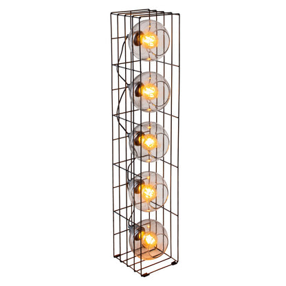 Glasse-stand-lamp "Cesta" vloerlamp gemaakt van zwarte metalen draad en getinte glas, met E27-aansluiting, 95 cm hoog, voor eetkamer, woonkamer, gang of kantoor,