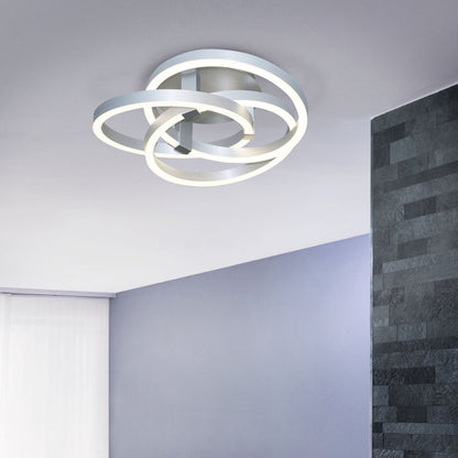 Smart Home LED plafondlicht "Divora" Ø 70 cm, plafondlamp gemaakt van metaal, aluminium geborsteld en wit plastic, met veel functies, stevig gebouwd -in LED's, verlichting voor woonkamer, eetkamerkantoor of gang