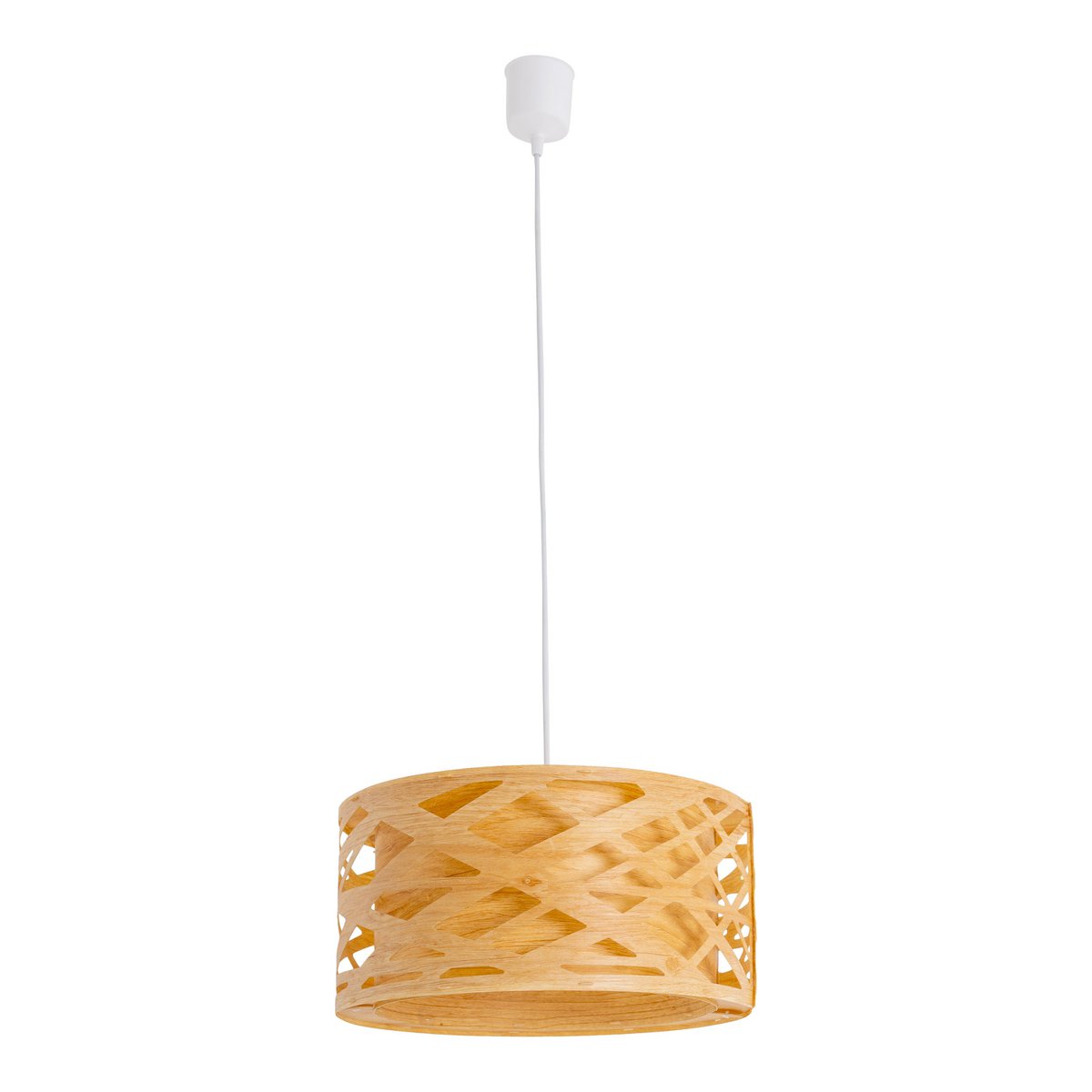Hanger Lamp "Finja" gemaakt van natuurlijk gekleurde plastic/holzimitatie, met E27-versie en een Øvon 40 cm, verlichting voor woonkamer, eetkamer of gang.