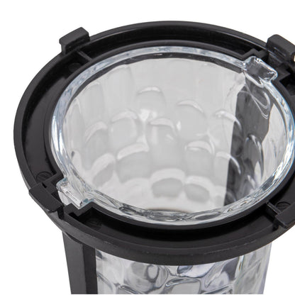 Solar-deco-earth spit "Simon" 54,7 cm hoog, gemaakt van zwart metaal en gestructureerd glas, geïntegreerde LED, warm wit.