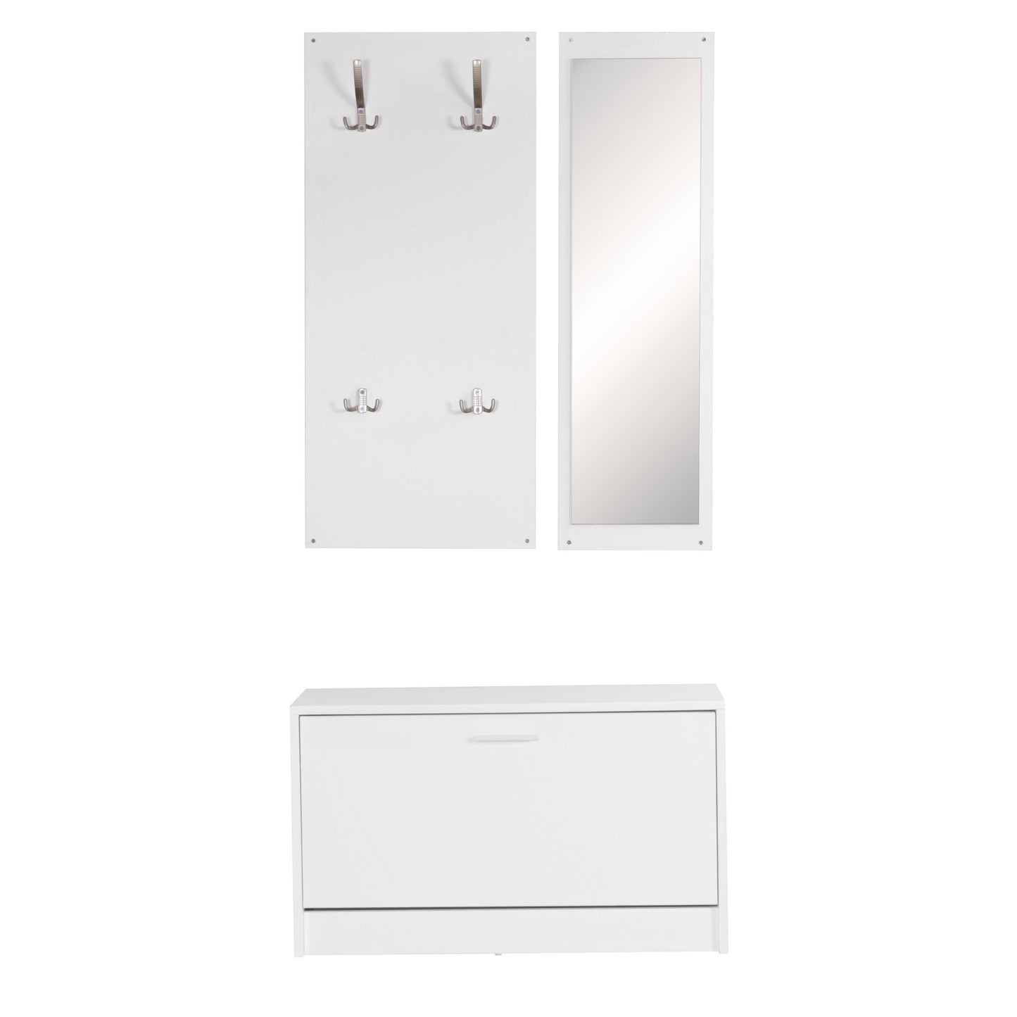 muur kast met spiegel JANA & schoenenkast spaanplaat white | Moderne plint compact garderobe voor jassen en schoenen | complete garderobe