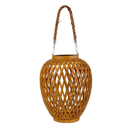 2 Set Basket / Solar Record "Cesto", gemaakt van natuurlijke gekleurde Artstrattan, met schemeringsensor, warm wit, 24 cm hoog, voor de buitenruimte