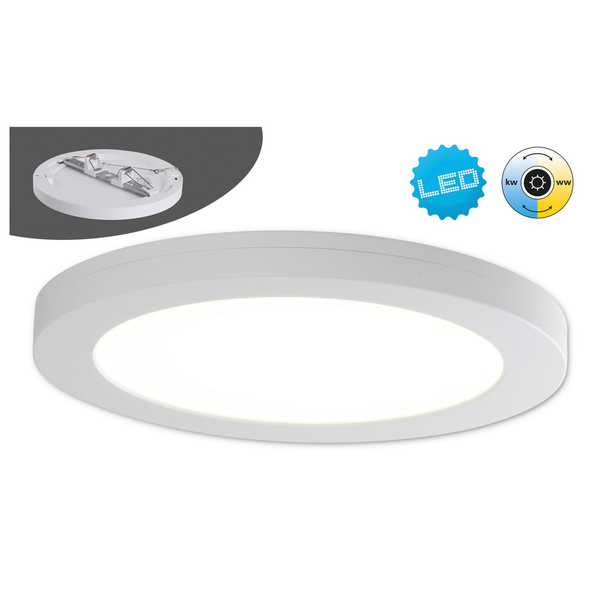 LED-plafondlamp "bonus" Ø21,7 cm, functionele lichtinstallatie en structuur mogelijk, plafondlamp gemaakt van metaal en plastic in wit, met stevig ingebouwde LED's, waaronder CCT-kleurwisselaar